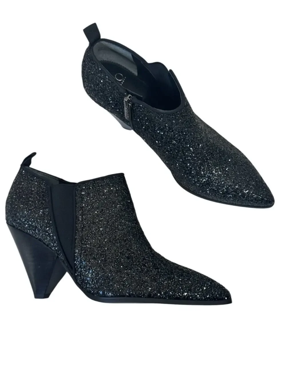 Franco Sarto Black Glitter Ankle Boots Booties Womens 9 Boho Western Glitz Glam